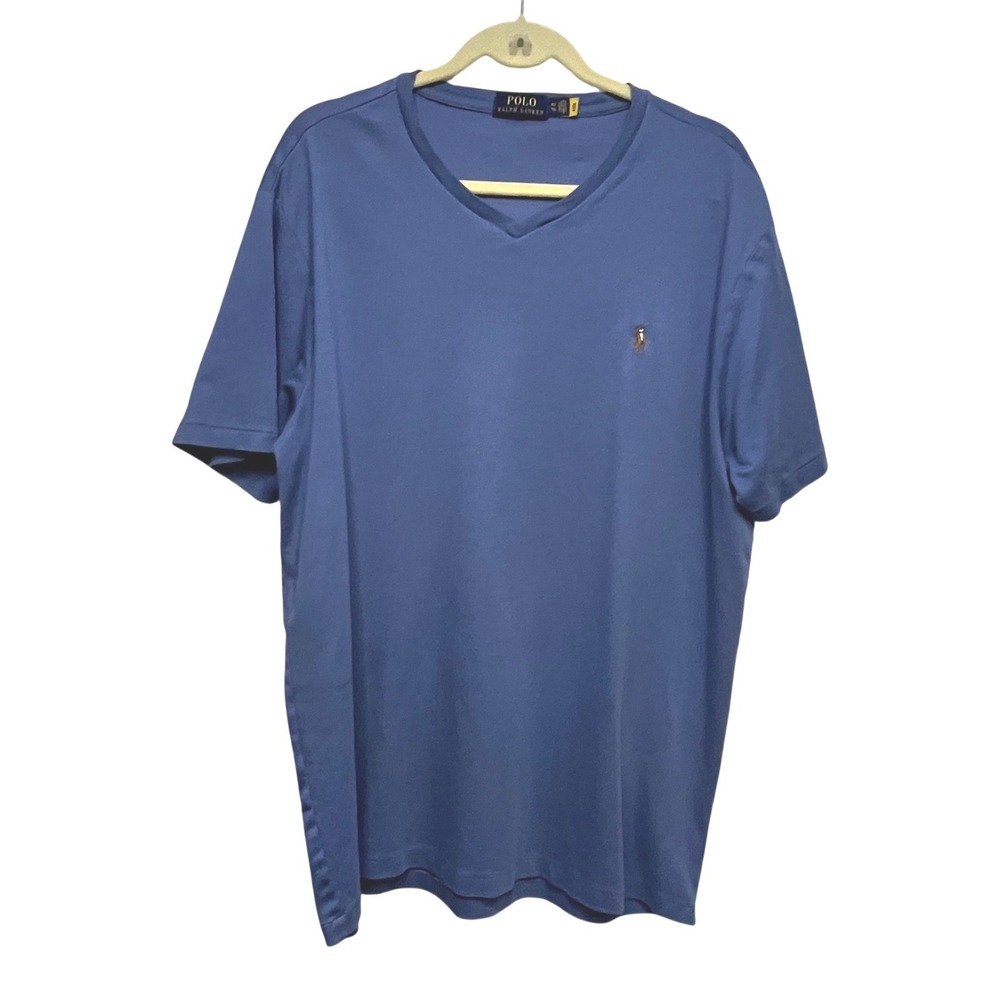 Polo Ralph Lauren Blue V-Neck T-Shirt Mens XLT Tall Short Sleeve Pony Logo